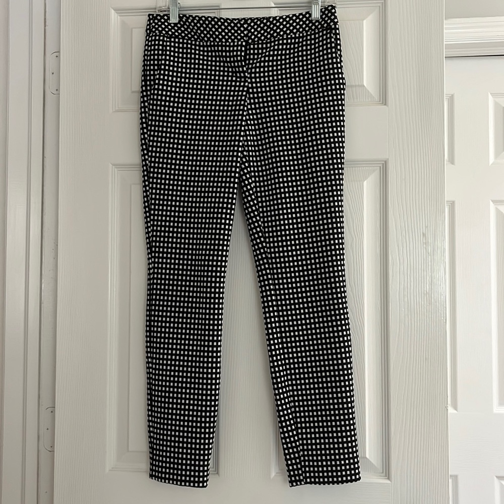 Express Checkered Mid Rise Supersoft Twill Ankle Length Columnist Pant, size 0